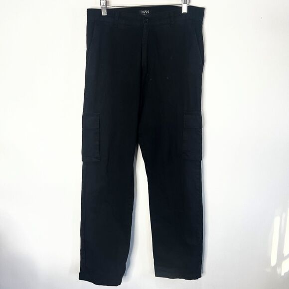 boohoo MAN Cargo Pants Black Flap Pocket Y2K Style Cotton Women's Size Small - Picture 1 of 11